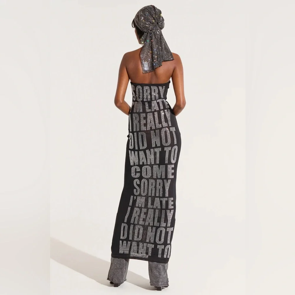 NWT. AKIRA I'm Late Rhinestone Graphic Midi Dress. - Picture 8 of 9